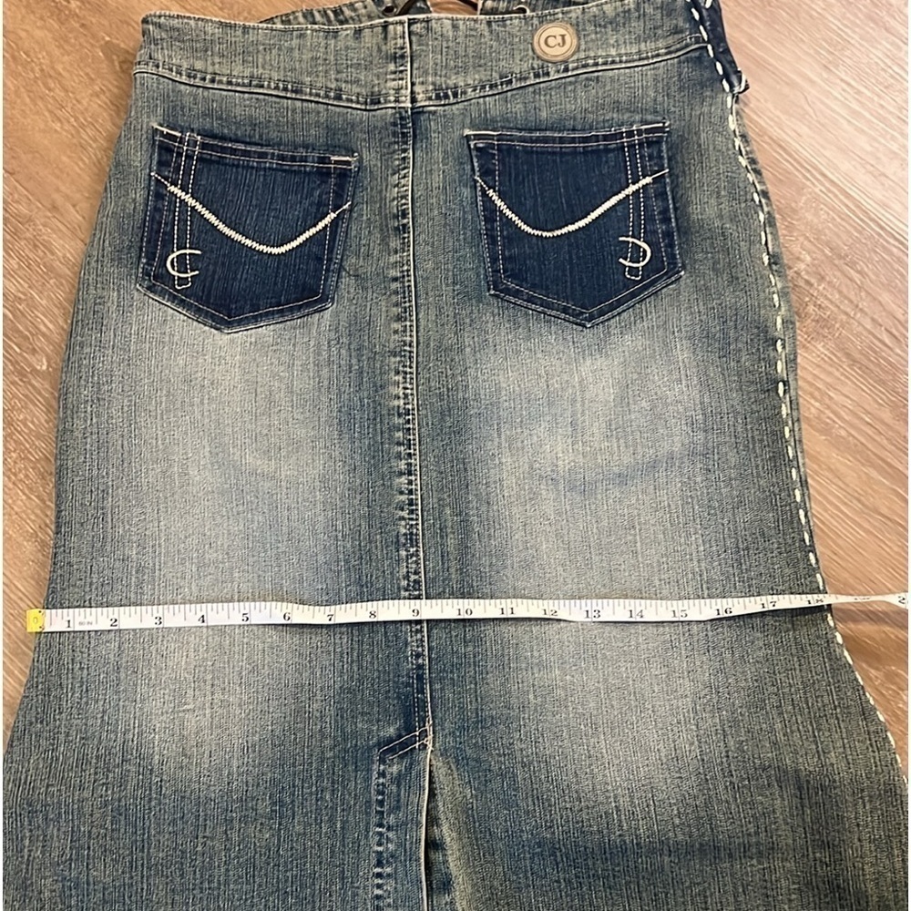 Y2K Crest Jeans,Crochet Panel Denim Mermaid Skirt Boho Western Stretch Size S - Picture 10 of 11